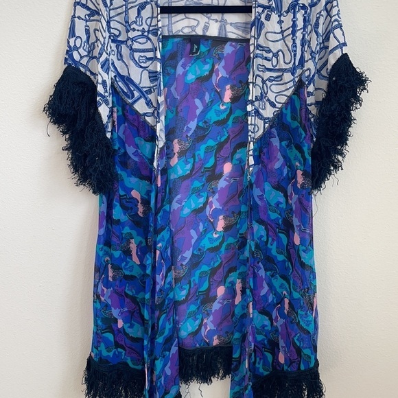 Maaji blue swim cover up with fringe trim small - Picture 2 of 7